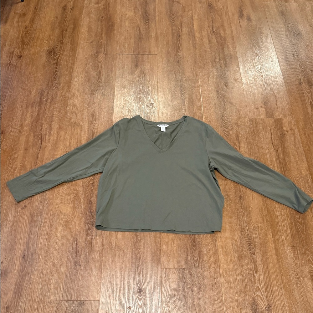 Athleta Olive V-Neck Long Sleeve Top